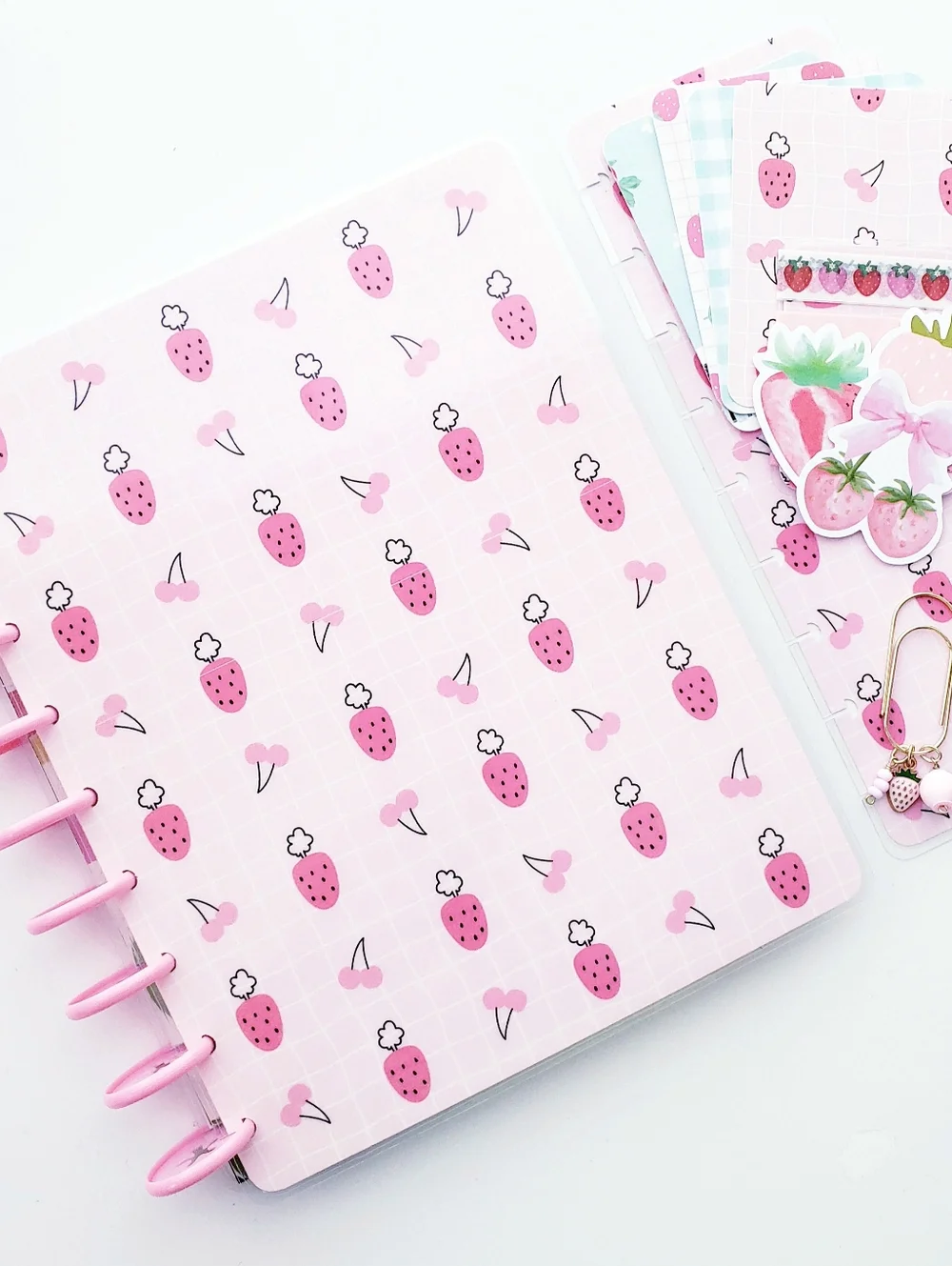 Strawberry Cherry Happy Planner Classic Size Cover Set.